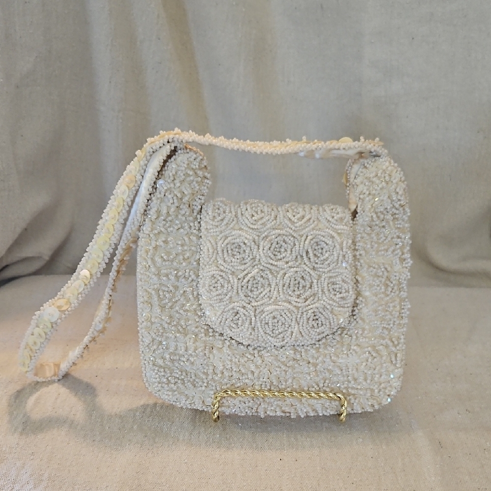 Elegant Cream Beaded Women's Bag